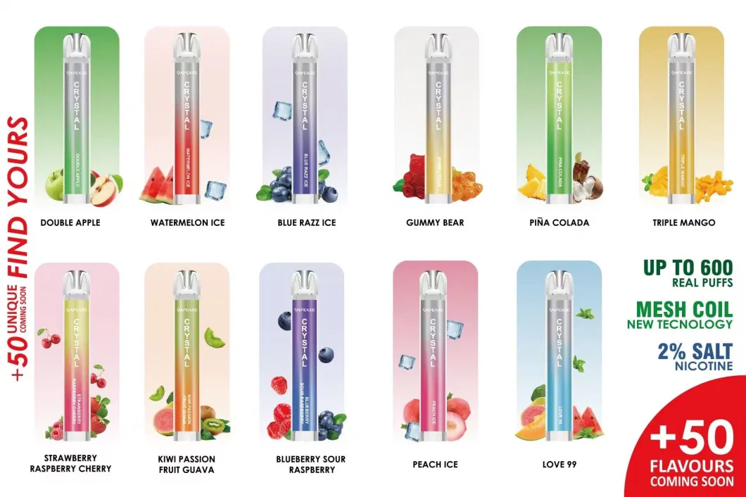 OEM Vaporizer Amazon Wholesale Puff Distributors 0/20/50mg Nicotine Disposable Crystal Bar Vape 600 Puffs