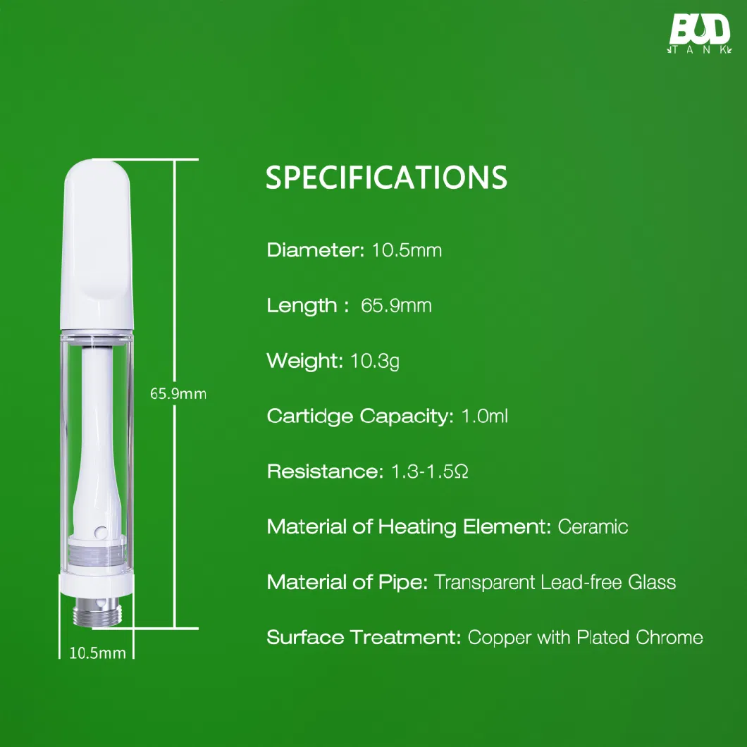 Budtank T-H-C 1.0ml Cartridge with Easy to Locking Structure Design and Easy to Filling Oil