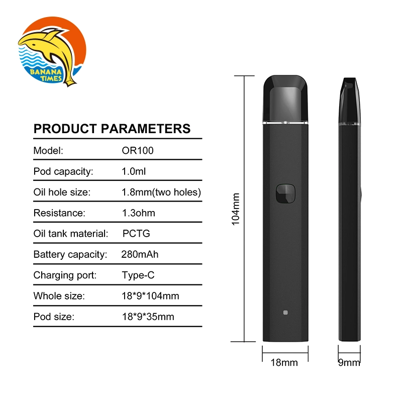 UK Custom Vaporizer Pen Pod System 1ml Recharge Vape Banana Times Or100 Preheat 1000mg Empty Disposable Vape for Thick Oil