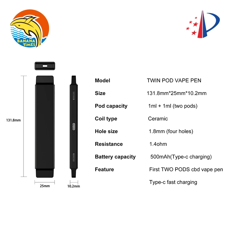 Twin Pod 2ml Vape Pen 500mAh Rechargeable Empty Disposable Vaporizer Vape