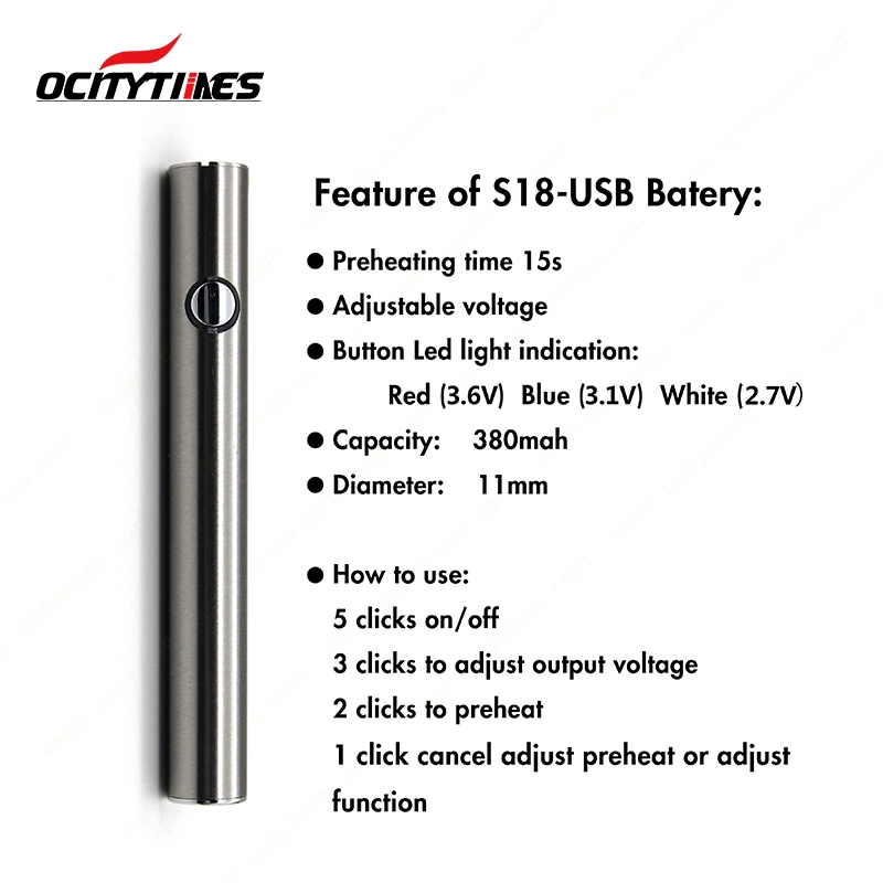 Ocitytimes Hottest Portable 380 mAh Preheat Rechargeable Vape Battery Pen