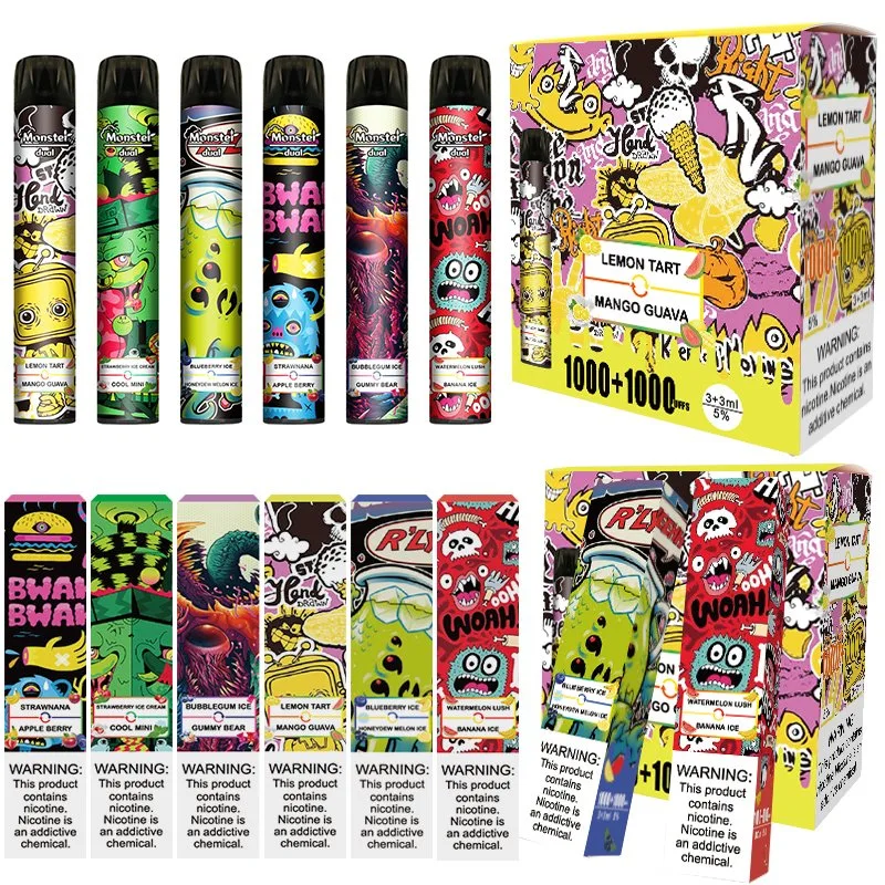 Newest Double Flavors Monster Dual 1000+1000 Puffs Disposable E Cigarette Vapes