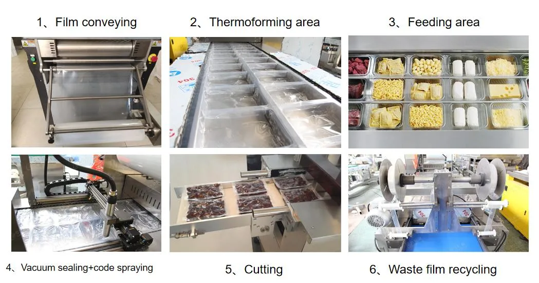 Seafood/Fish/Sausage/Meat /Cheese/Fruits/Vegetables/Sauces/Picales/Rice/Corn/Bean Automatic Nitrogen Gas Filling Thermoforming Vacuum Packing Sealing Machine