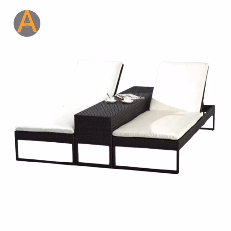 Modern Design Double Sun Bed Swimming Pool Rattan Sun Lounger Outdoor Furniture