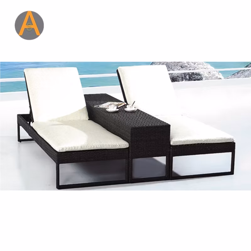 Modern Design Double Sun Bed Swimming Pool Rattan Sun Lounger Outdoor Furniture