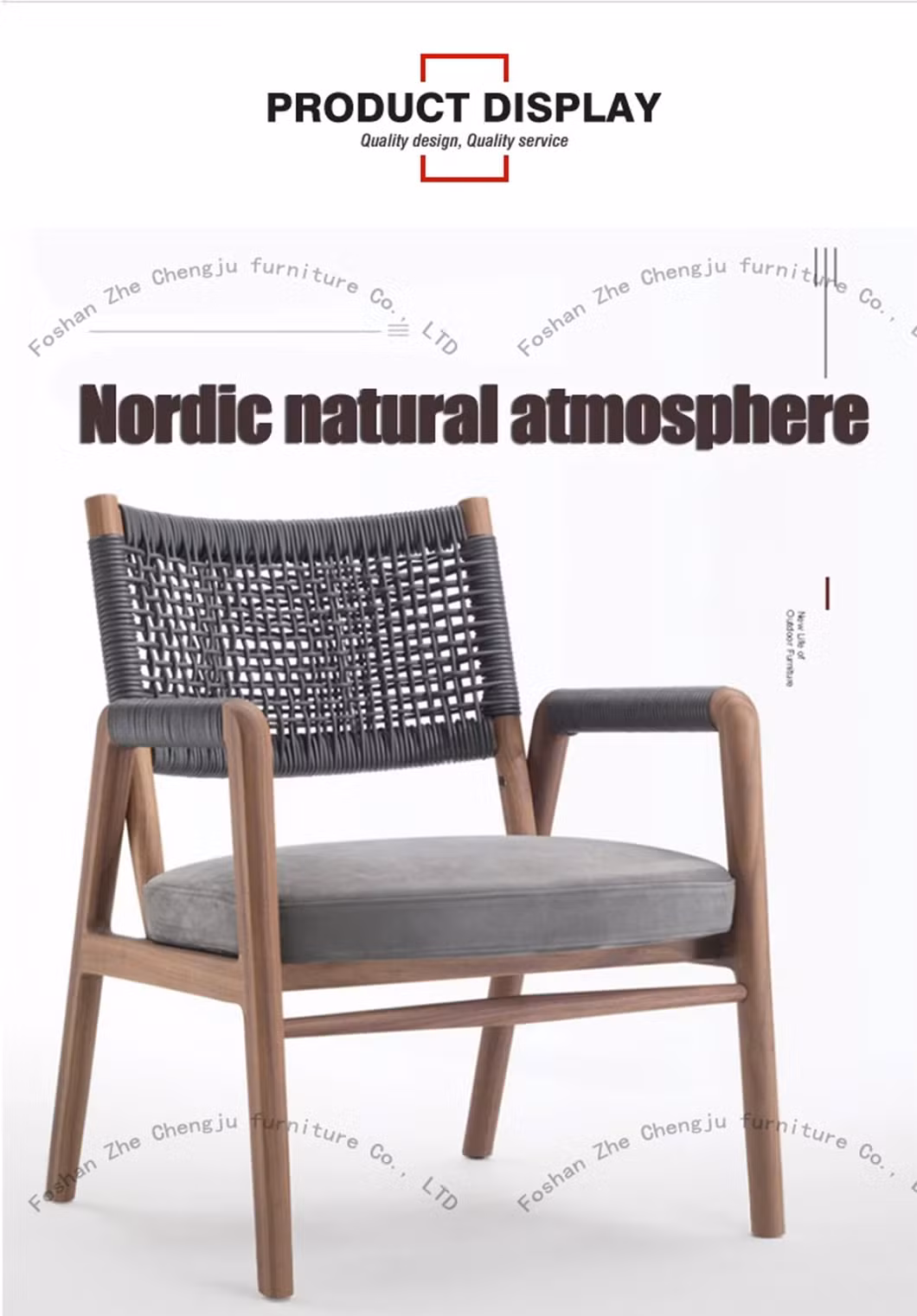 Nordic Outdoor Leisure Rattan Furniture Villa Courtyard Garden Outdoor Terrace Waterproof Sun Protection Teak Dining Tables and Chairs