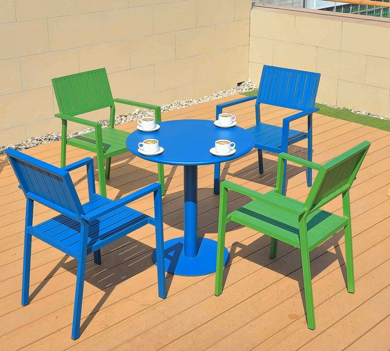Factory Wholesales New Design Blue Outdoor Coffee Table Aluminum Patio Round Dining Table