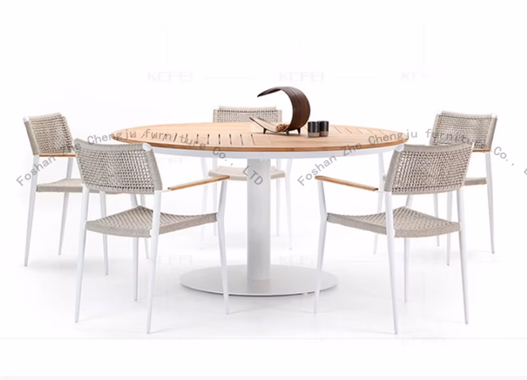 High-End Villa Patio Patio Teak Long Dining Table Outdoor Furniture Garden Casual Solid Wood Table and Chair Set