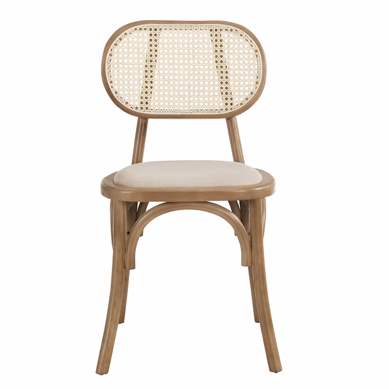 China Wholesale Modern Set of 2 Natural Cane Rattan White Cream Painting Upholstered Dining Chairs Used in Home Restaurant Outdoor Garden Patio Furniture
