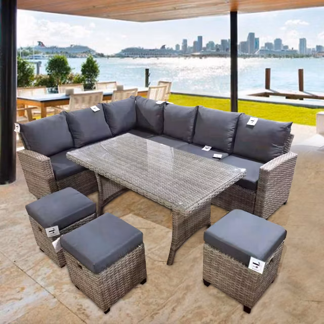 Ready to Ship Garden Sofa Set of 6 Piece Ukfr Outdoor Furniture Wicker Twins Rattan Dining Table Chat Sets in Stock for Sale