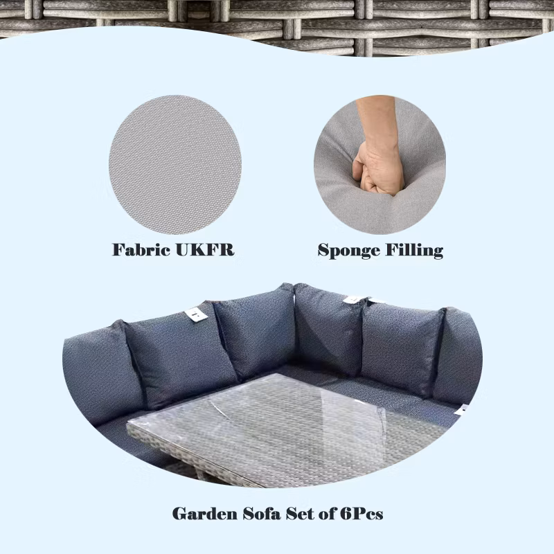 Ready to Ship Garden Sofa Set of 6 Piece Ukfr Outdoor Furniture Wicker Twins Rattan Dining Table Chat Sets in Stock for Sale