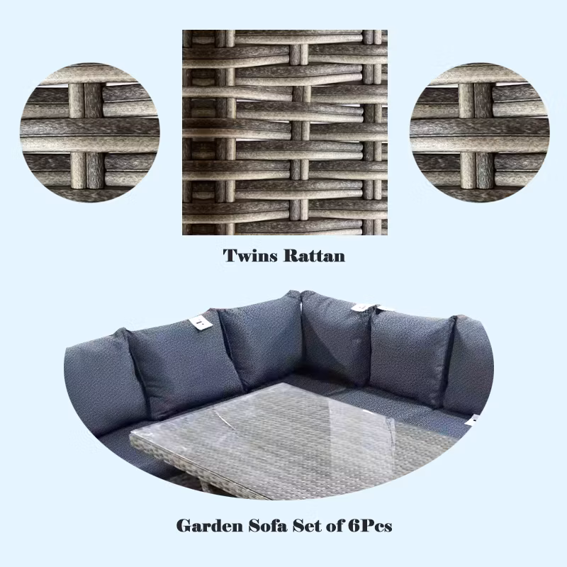 Ready to Ship Garden Sofa Set of 6 Piece Ukfr Outdoor Furniture Wicker Twins Rattan Dining Table Chat Sets in Stock for Sale