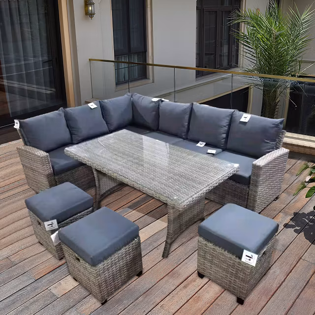Ready to Ship Garden Sofa Set of 6 Piece Ukfr Outdoor Furniture Wicker Twins Rattan Dining Table Chat Sets in Stock for Sale