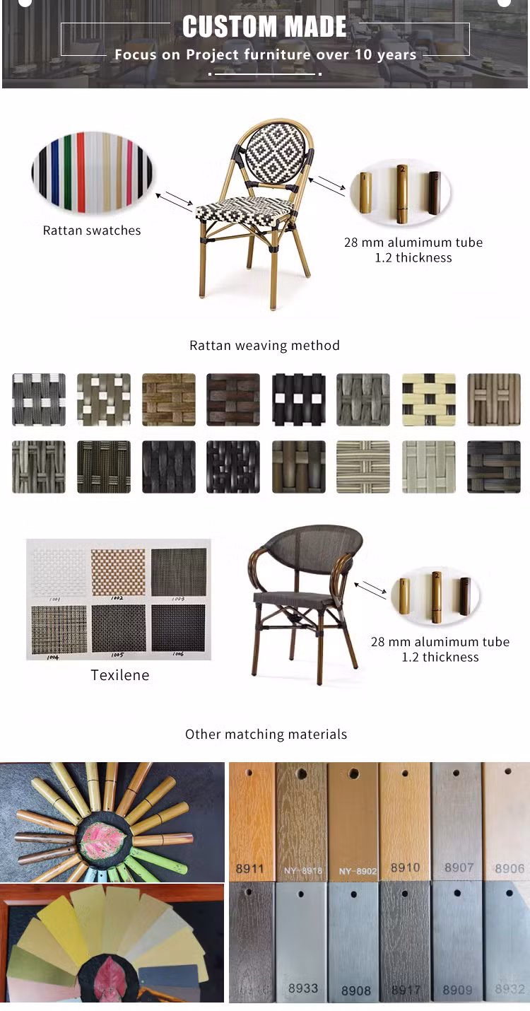 Rattan Furniture Outdoor Restaurant Chairs and Teak Wood Tables Set for Dining