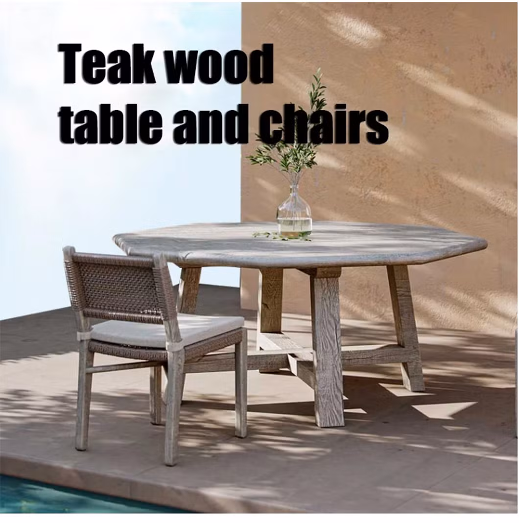 Luxury Outdoor Waterproof Solid Wood Rope Furniture Set Garden Patio Patio Teak Dining Tables and Chairs