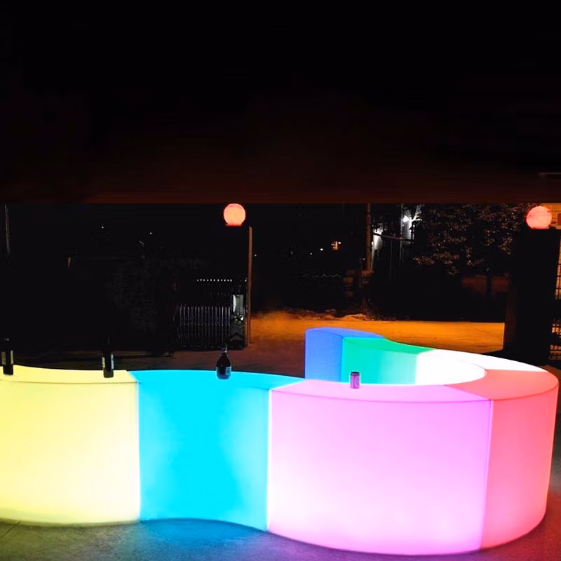 Plastic Beach Pool Bar Furniture Outdoor Square Shaped High Bar Table White Gloss LED Coffee Table LED Bar Cocktail Table for Party