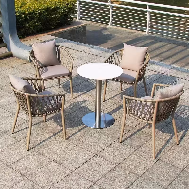 High Quality Rattan Rope Woven 5 Star Hotel Outdoor Furniture Garden Cafe Chair