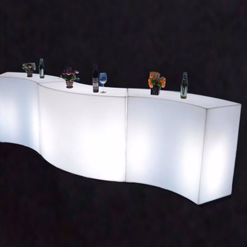 Plastic Beach Pool Bar Furniture Outdoor Square Shaped High Bar Table White Gloss LED Coffee Table LED Bar Cocktail Table for Party