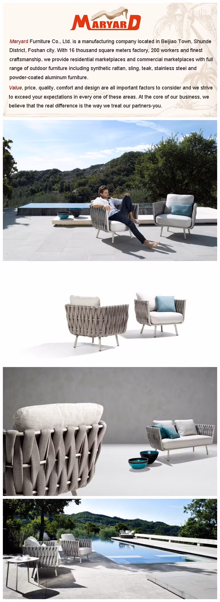 Outdoor Hotel Rope Weaving Chair Aluminum Table Dining Set