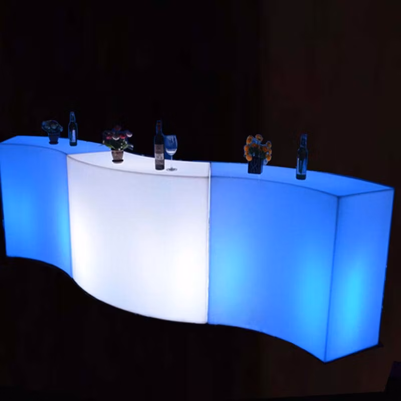 Plastic Beach Pool Bar Furniture Outdoor Square Shaped High Bar Table White Gloss LED Coffee Table LED Bar Cocktail Table for Party