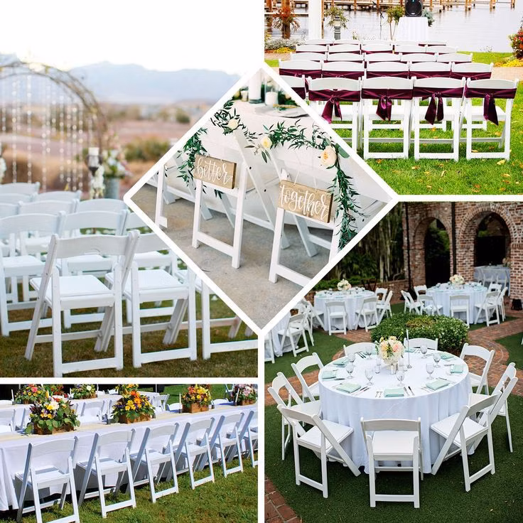 American White Wedding Resin Plastic Folding Chair Cushion Activity Garden Chair