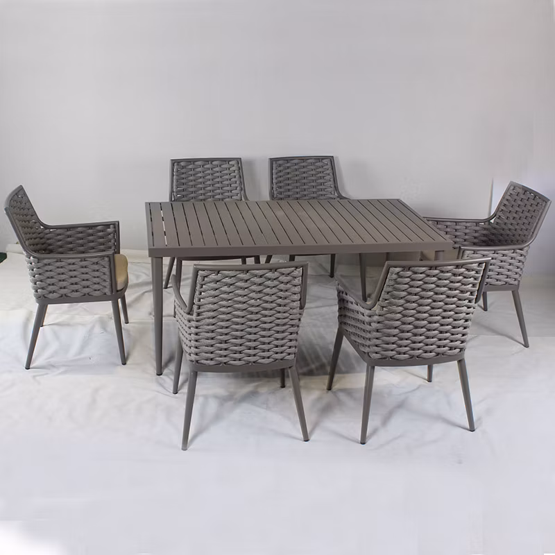 7 Pieces Modern Garden Furniture Terrace Outdoor Dining Table and Rope Chairs Set
