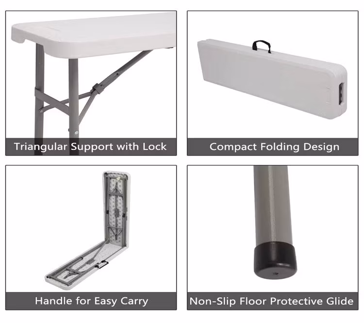 6FT 183cm HDPE Football Camping Outdoor White in Half Folding Bench