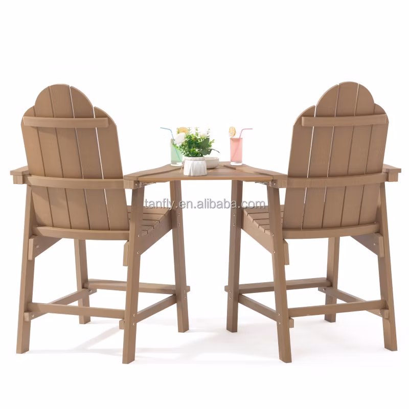 Outdoor Patio Furniture HIPS Plastic Wood Balcony Pub Height Bistro Bar Stool Set with Connect Board