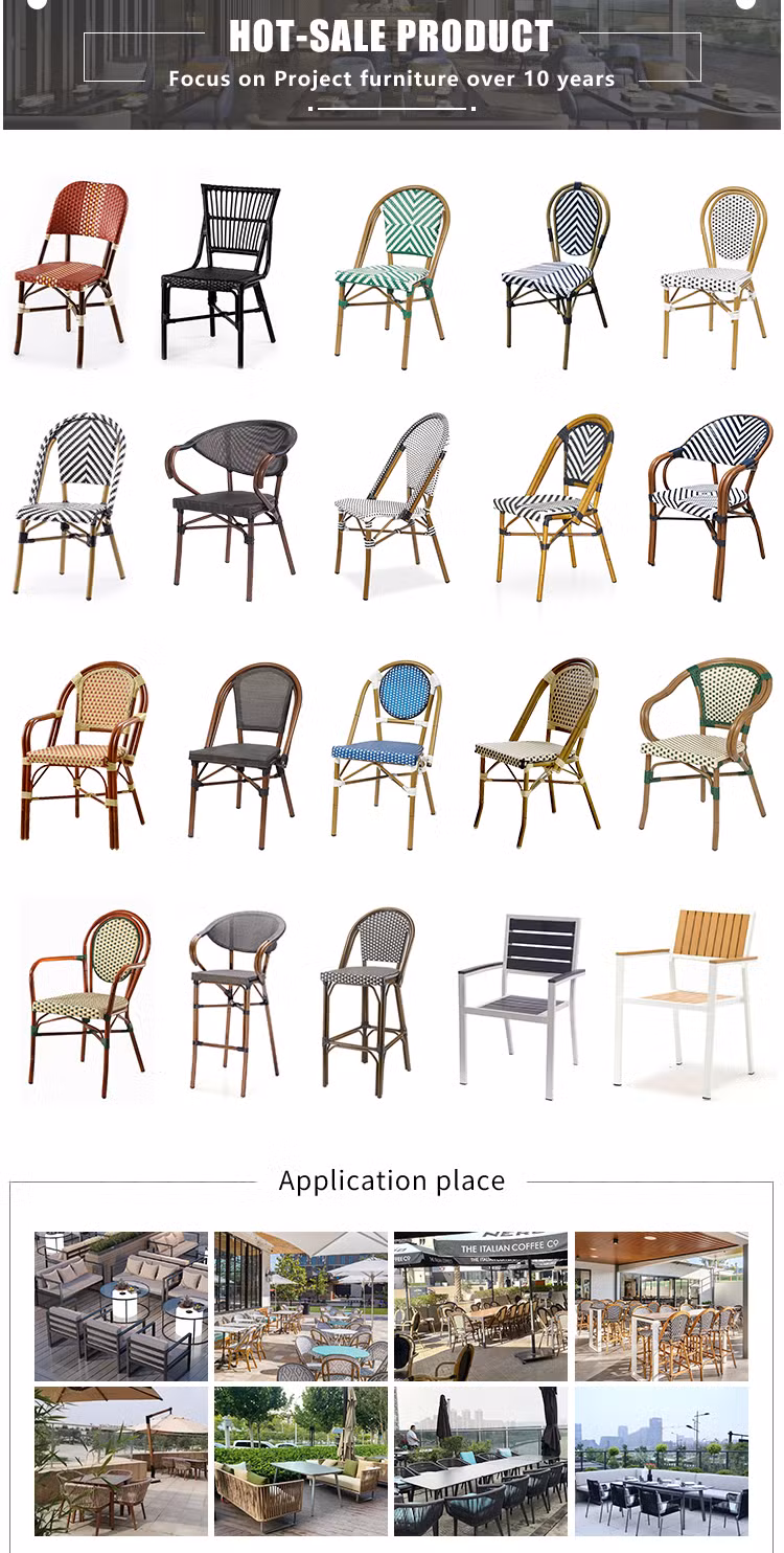 Rattan Furniture Outdoor Restaurant Chairs and Teak Wood Tables Set for Dining