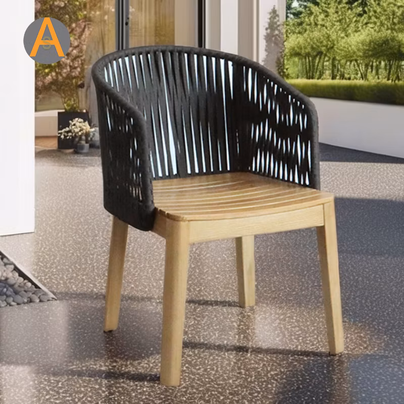 Wooden Teak Patio Furniture Dining Comfy Armchairs Cheap Rattan Rope Garden Dining Chairs