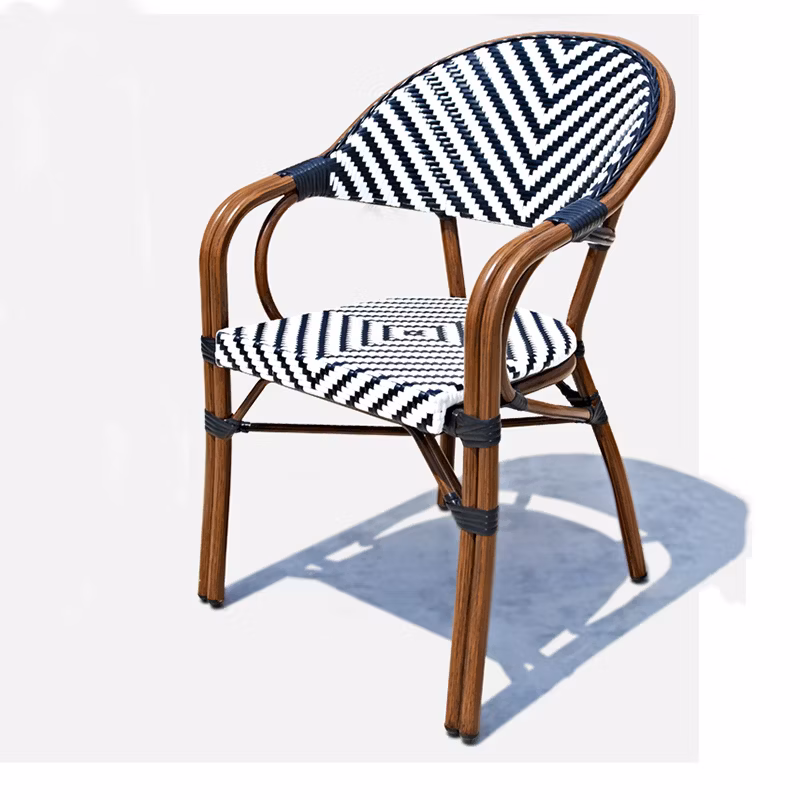 Rattan Furniture Outdoor Restaurant Chairs and Teak Wood Tables Set for Dining