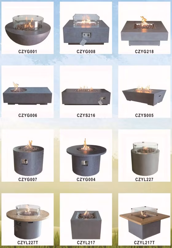 Outdoor Garden Concrete Gas Patio Heater Firepit Tables with Tempered Glass Wind Guards