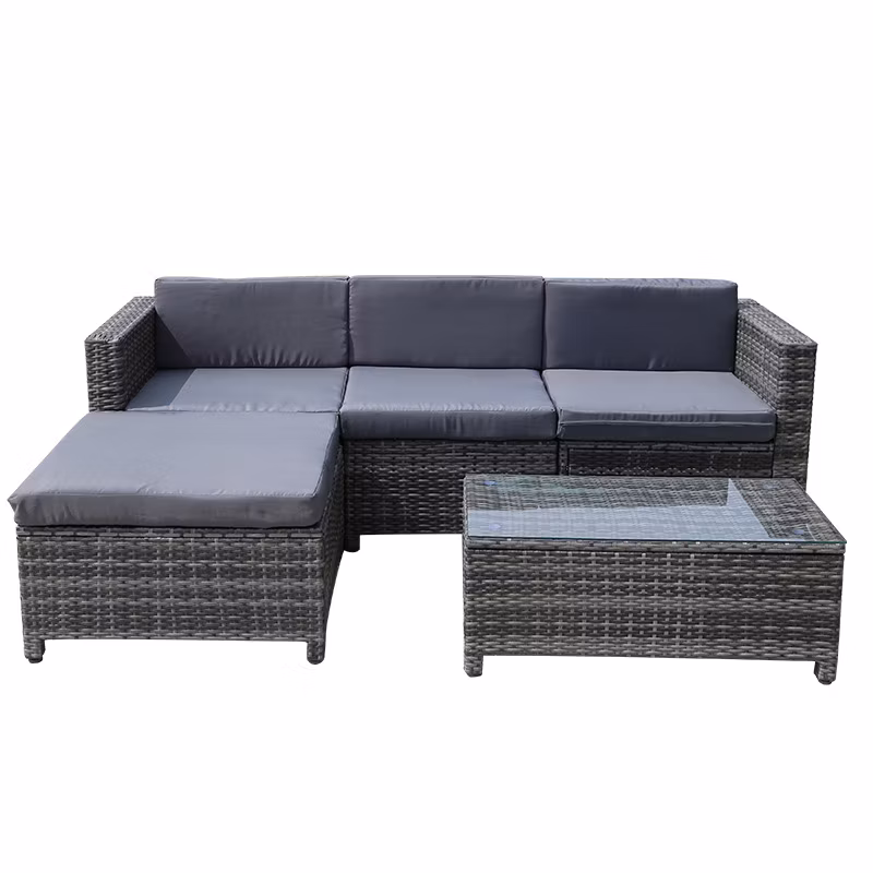 2022 Outdoor Furniture Oversized Hotel Lounge Garden Sofa Set Rope L-Shape Wicker Rattan Chair Grey Garden Sets