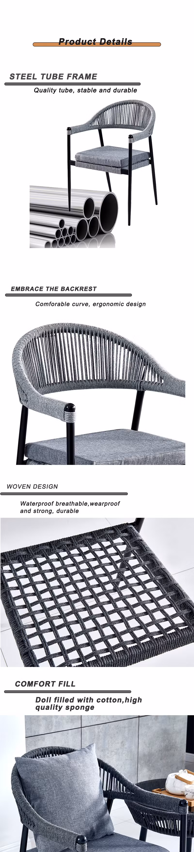 China Wholesale Outdoor Gazebo Patio Garden Coffee Furniture Dining Table Stand Rattan Metal Chair