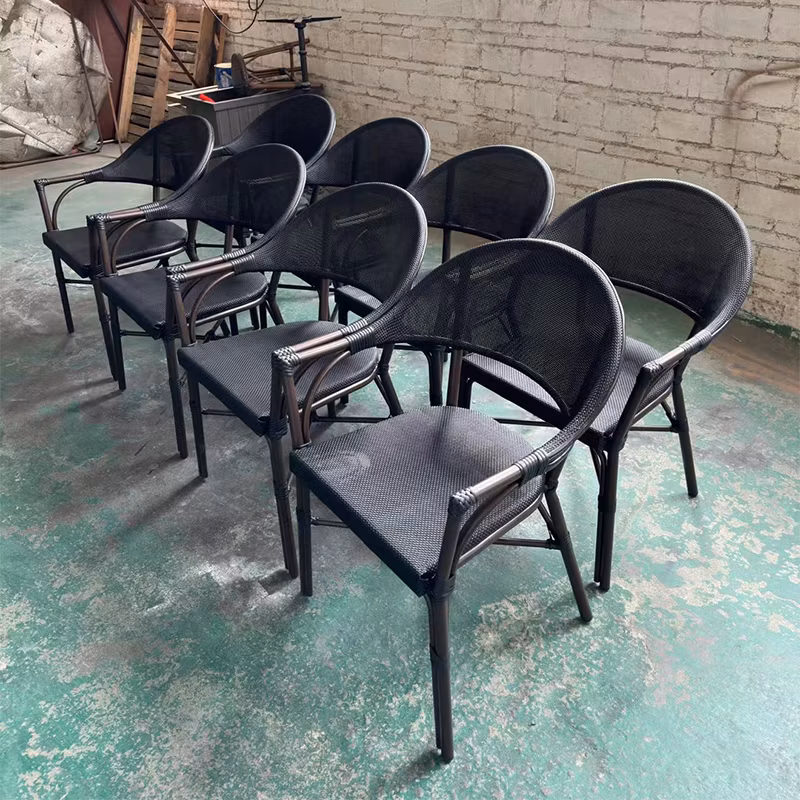 Cafe Garden Use for Balcony Aluminum Stackabe Wicker Rattan Bamboo Looking Bistro Outdoor Dining Chair