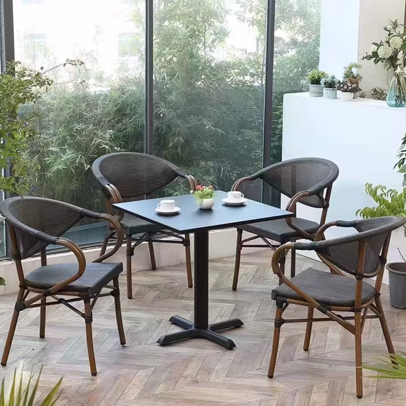 Cafe Garden Use for Balcony Aluminum Stackabe Wicker Rattan Bamboo Looking Bistro Outdoor Dining Chair