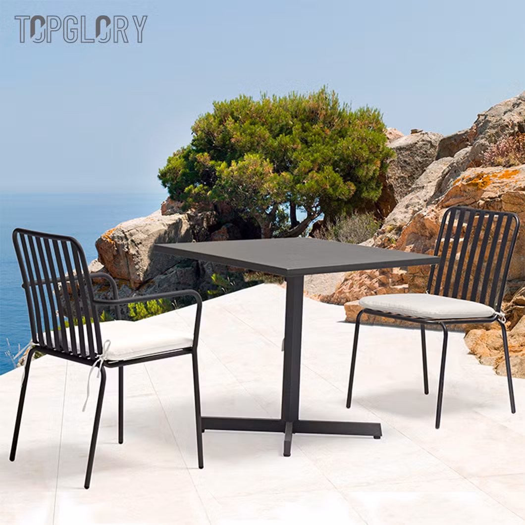 Coffee Shop Round Cast Aluminum Patio Table Outdoor Vintage Restaurant Stackable Dining Arm Chair Cafe Wicker French Bistro Rattan Chairs and Table Set