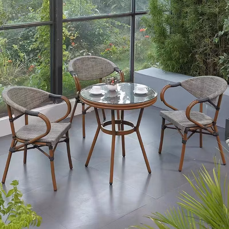 Cafe Garden Use for Balcony Aluminum Stackabe Wicker Rattan Bamboo Looking Bistro Outdoor Dining Chair