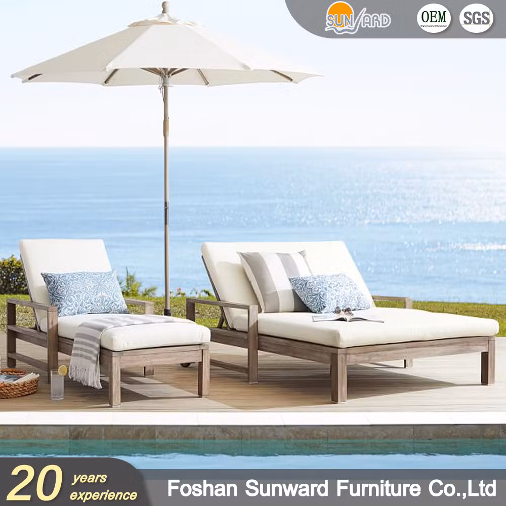 Hot Sale Modern Chinese Customized Burmateak FSC Wood Garden Hotel Home Resort Villa Project Outdoor Wooden Furniture Chaise Lounges