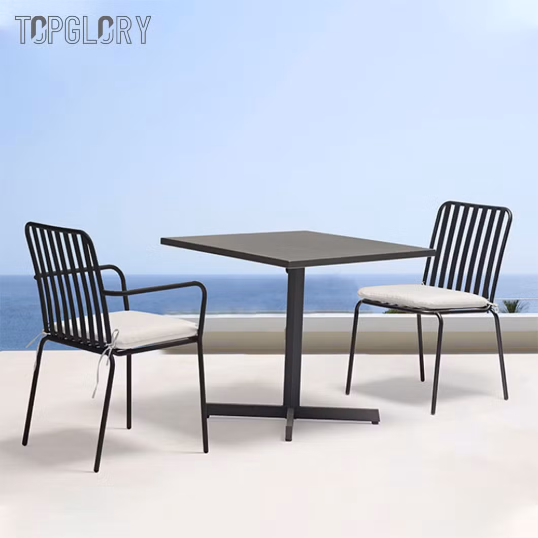 Coffee Shop Round Cast Aluminum Patio Table Outdoor Vintage Restaurant Stackable Dining Arm Chair Cafe Wicker French Bistro Rattan Chairs and Table Set