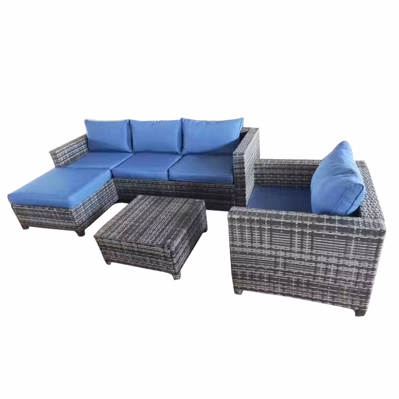 2022 Outdoor Furniture Oversized Hotel Lounge Garden Sofa Set Rope L-Shape Wicker Rattan Chair Grey Garden Sets