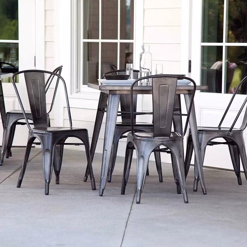 Industrial Style Restuarant Dining Furniture Set Metal Chair and Tolix Bistro Modern Garden Table (ZG23-021)