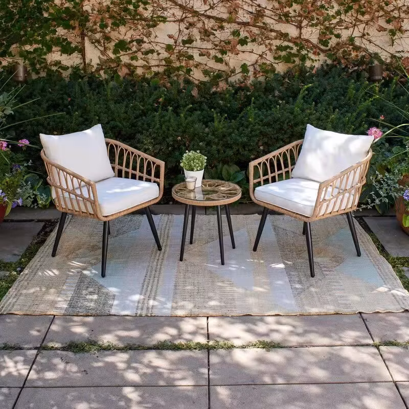 Factory Wholesale Outside Simple Picnic Camping Garden Rattan Leisure Table and Chair