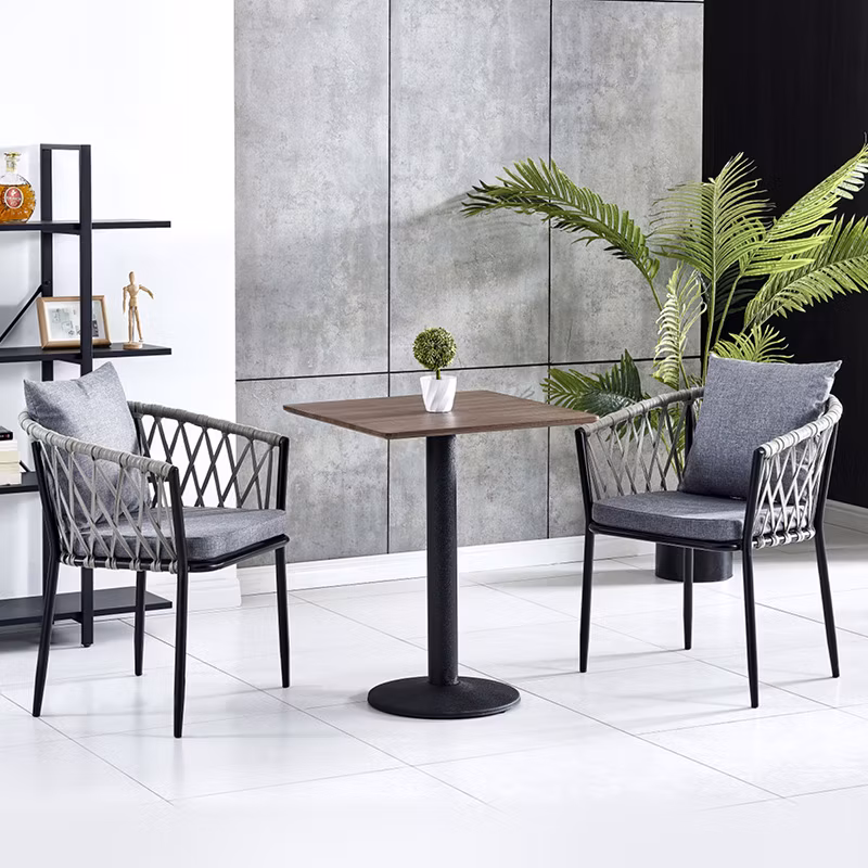 China Wholesale Outdoor Gazebo Patio Garden Coffee Furniture Dining Table Stand Rattan Metal Chair