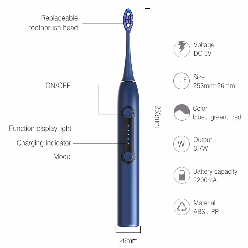 OEM Sonic Electric Toothbrush for Adults with Super Cleaning / 5 Modes / 45000 Vpm / Lasting 100 Days Power Rechargeable Toothbrush with UVC-LED Travel Case