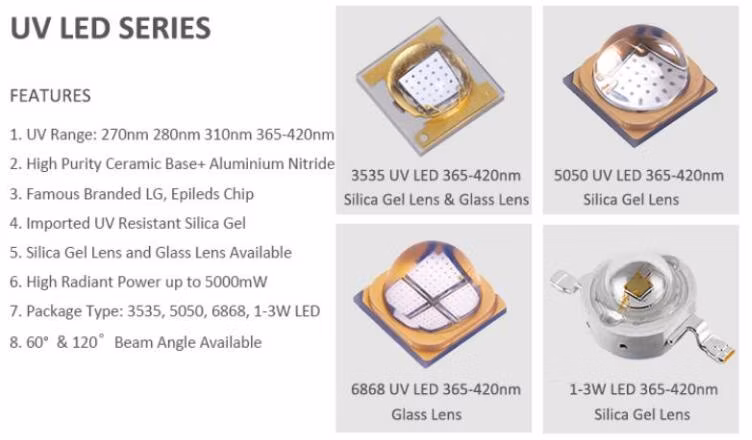 Guangmai Narrow View Angle Wide Angle 3535 6868 UV LED Chip LED on Board UV PCB LEDs for Curing