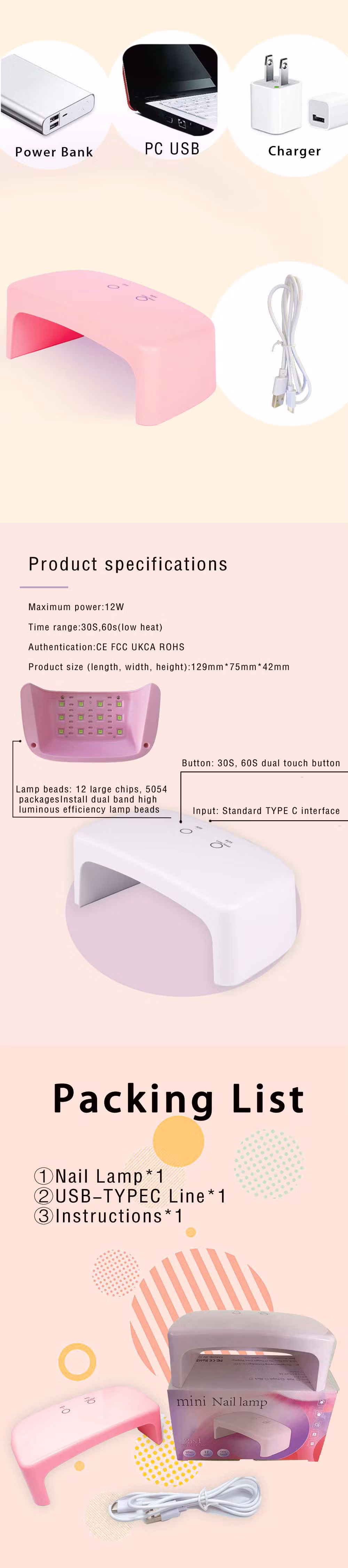 12 LEDs Nail Phototherapy Machine UV LED Nail Lamp