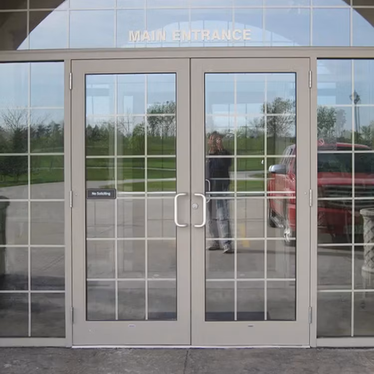 Cheap Exterior Metal/Aluminum/Aluminium Commercial/ Storefront /Front/Shop Hinges Entrance/Entry Swing/Glass Windows and Doors Price with Double Tempered Glass