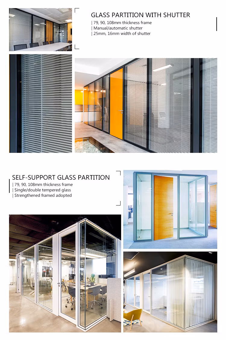 Modern Design Glass Commercial Window &amp; Door Steel Lobby Partition Design Office Full Height Glass Wall Division