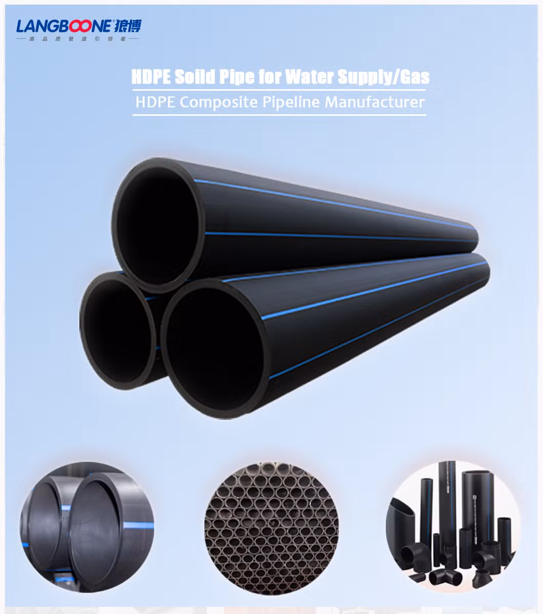 Black Pn16 PE100 HDPE Pipe with CE Certificate for Air/Gas/Oil Pipline